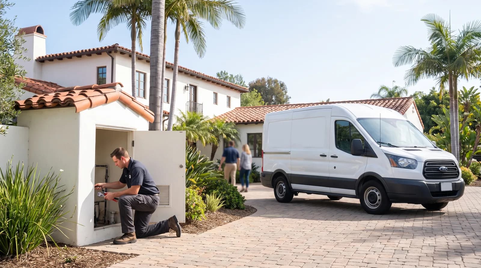 Plumber on a service call at a Beverly Hills home