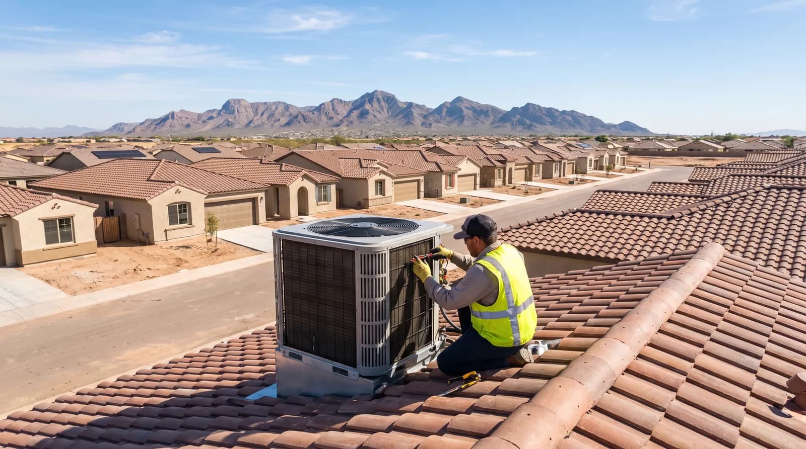 HVAC technician on a roof in Goodyear
