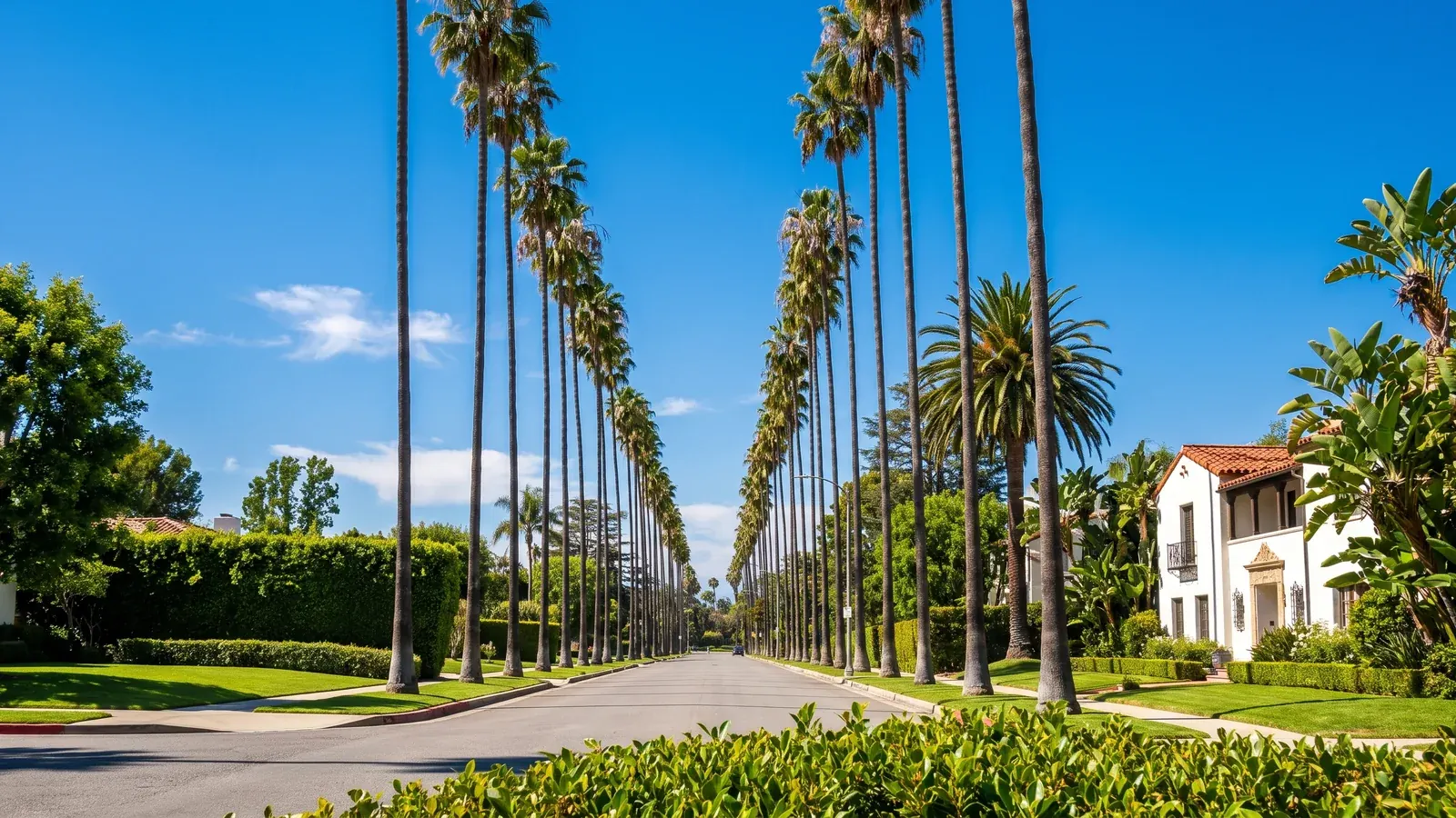 Bright daylight view of a business district in Beverly Hills, California, where BrandFamous serves local companies.