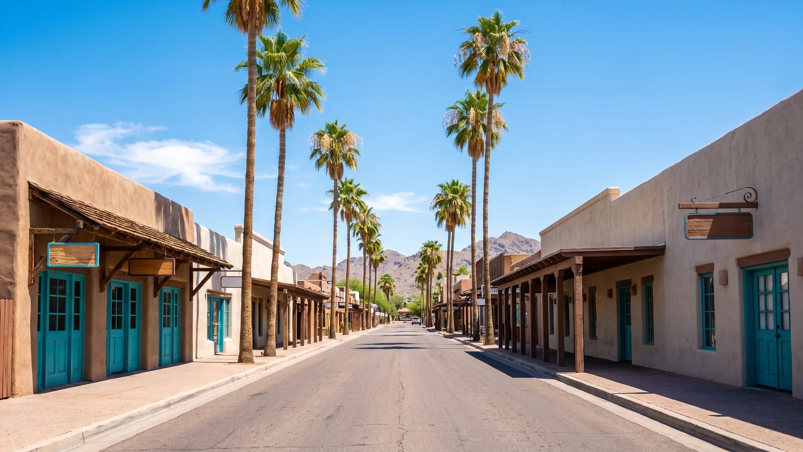 Bright daylight view of a business district in Scottsdale, Arizona, where BrandFamous serves local companies.